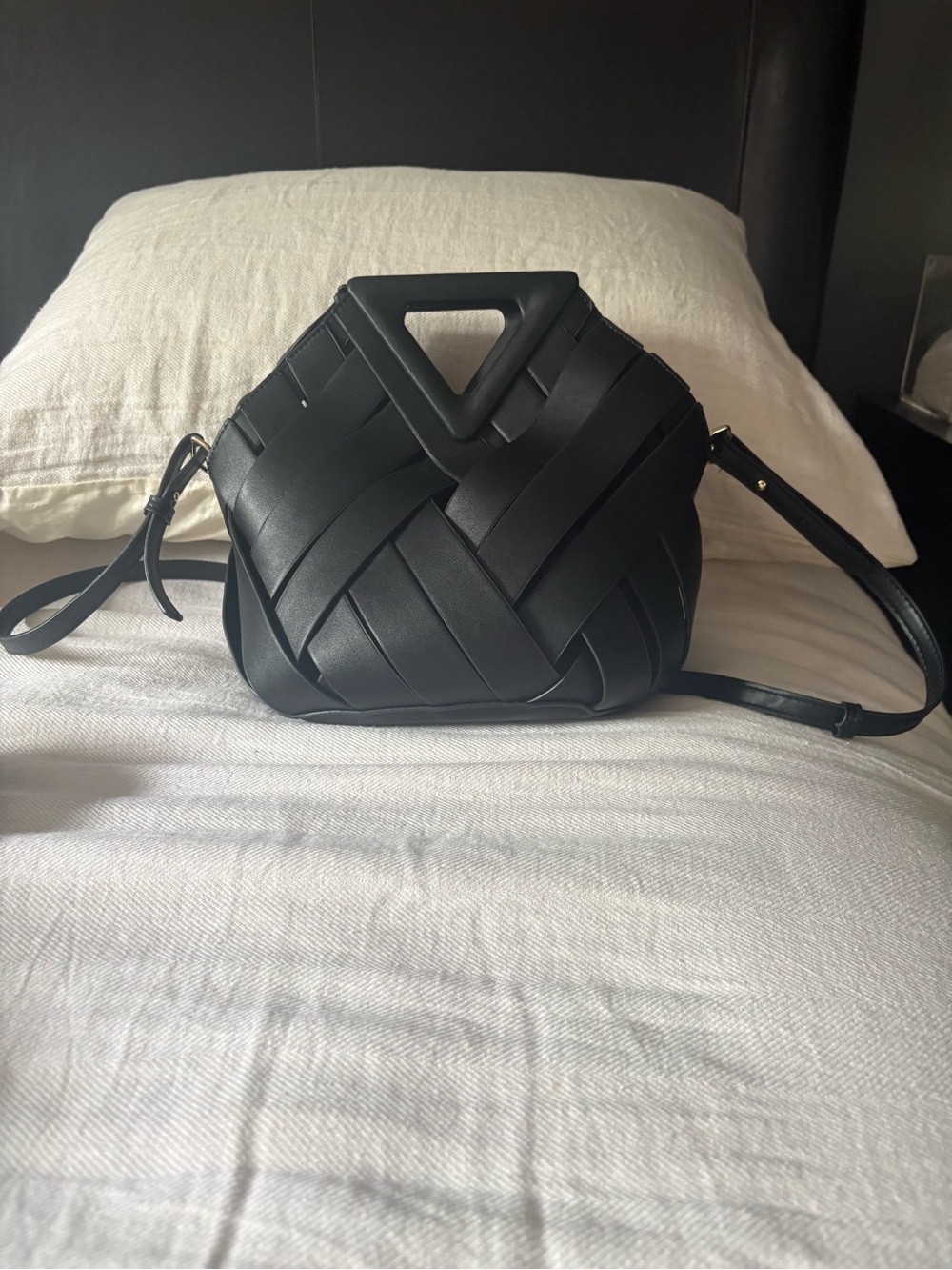 Amazon Black Woven Crossbody Bag with Top Handle